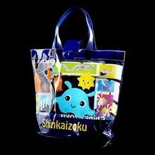 Мультфильм Стиль печать рекламных прозрачный ПВХ Сумки заказ рекламы Хозяйственные сумки с кнопкой Синтетическое закрытие волос и логотипом