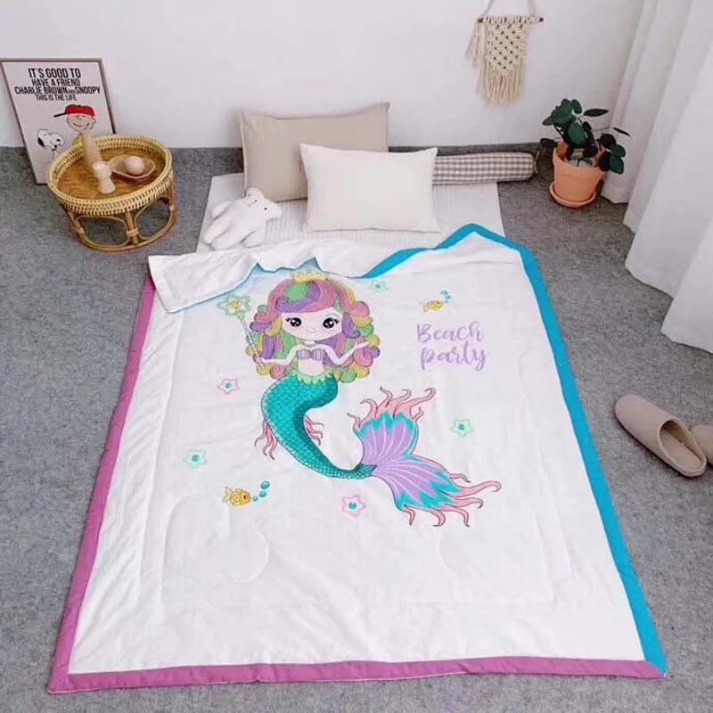 

Modal Soft Washable Child Baby Sleeping Cover Blanket Newborn Swaddling Kindergarten School Nap Comforter Summer Mermaid Quilts