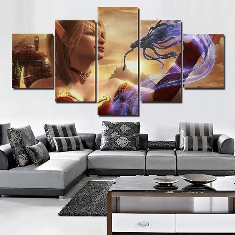 World War Battle DOTA Modern Game color Paintings Poster Wall Print color 5 Panel Home Decorations