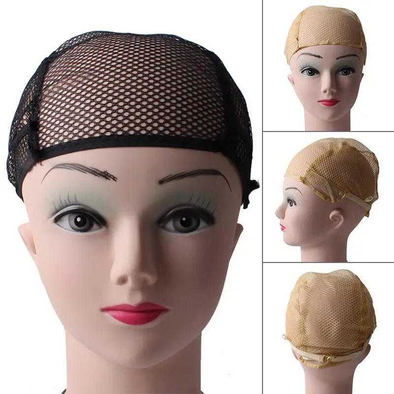 10pcs Breathable Adjustable Weaving Caps Hairnets Nylon Mesh Ventilative Wig Cap W/Lace Straps 2 Colors