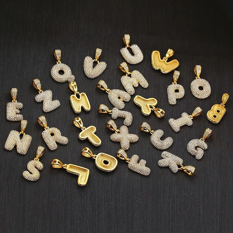 

GOLDEN CUBIC ZIRCONIA BUBBLE LETTER INITIAL PENDANT STAINLESS STEEL