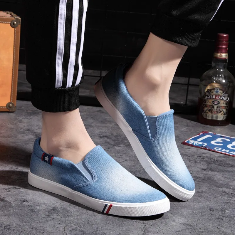 Najtaniej Męskie tenisówki Denim Sneakers Casual mieszkania buty męskie dorosłe letnie męskie trenerzy oddychające wkładane mokasyny Tenis Masculino