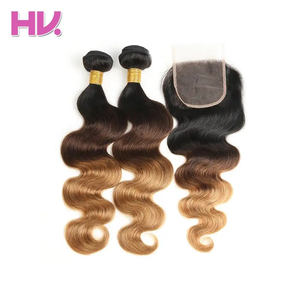 Hair Villa Ombre Malaysian Body Wave Hair Bundles With Closure 4*4 Remy Ombre Human Hair with Lace Closure for Salon #1b/4/27 body-wave : image Hair Villa Ombre Malaysian Body Wave Hair Bundles With Closure 4*4 Remy Ombre Human Hair with Lace Closure for Salon #1b/4/27 body-wave