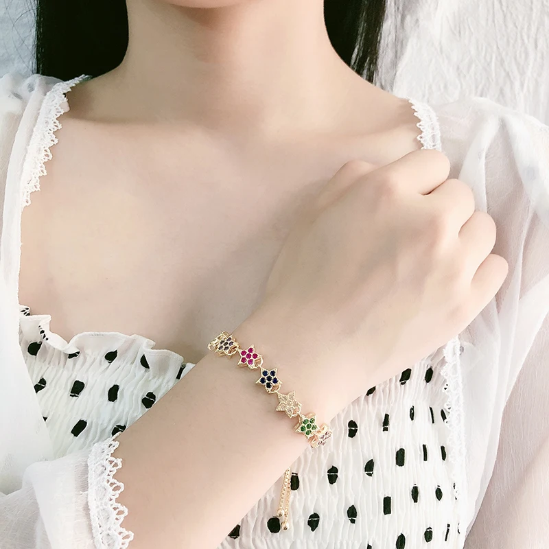 Браслеты золото медь многоцветный AAA кубический циркон пентаграмма кристалл коробка браслет цепочка браслет свадебные украшения для женщин подарок