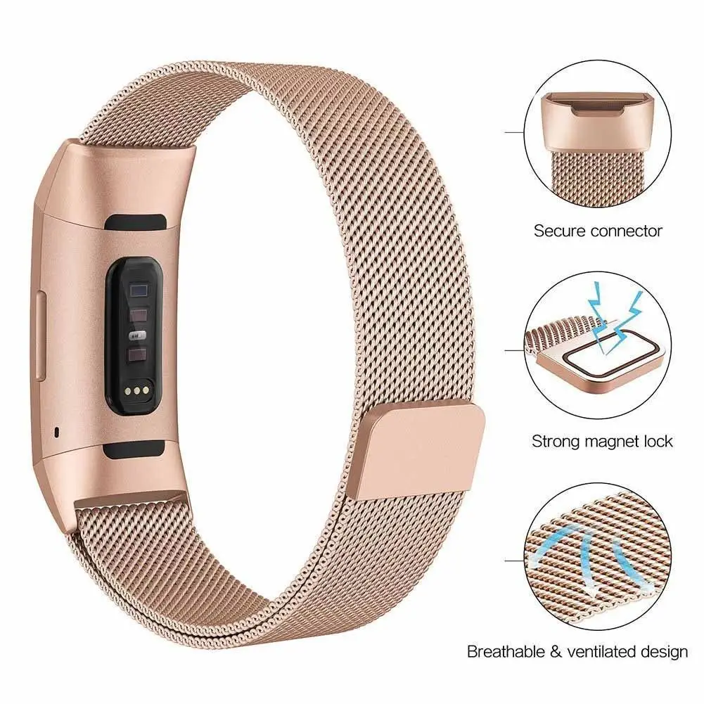  Essidi For Fitbit Charge 3 Smart Bracelet Strap Milanese Stainless Steel Fitness Tracker Band Repla - 32954036058