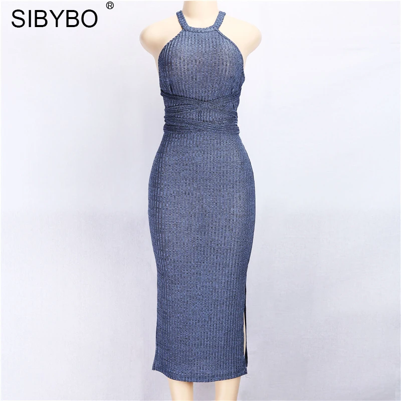 Женское Бандажное платье Sibybo длинное Повседневное с открытой спиной и О образным
