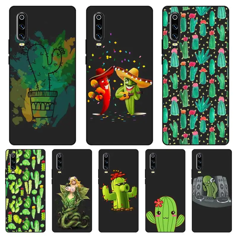 P025 кактус милый черный силиконовый чехол для Huawei P8 P9 P10 P20 P30 Lite Pro P Smart Plus 2017 2019 |