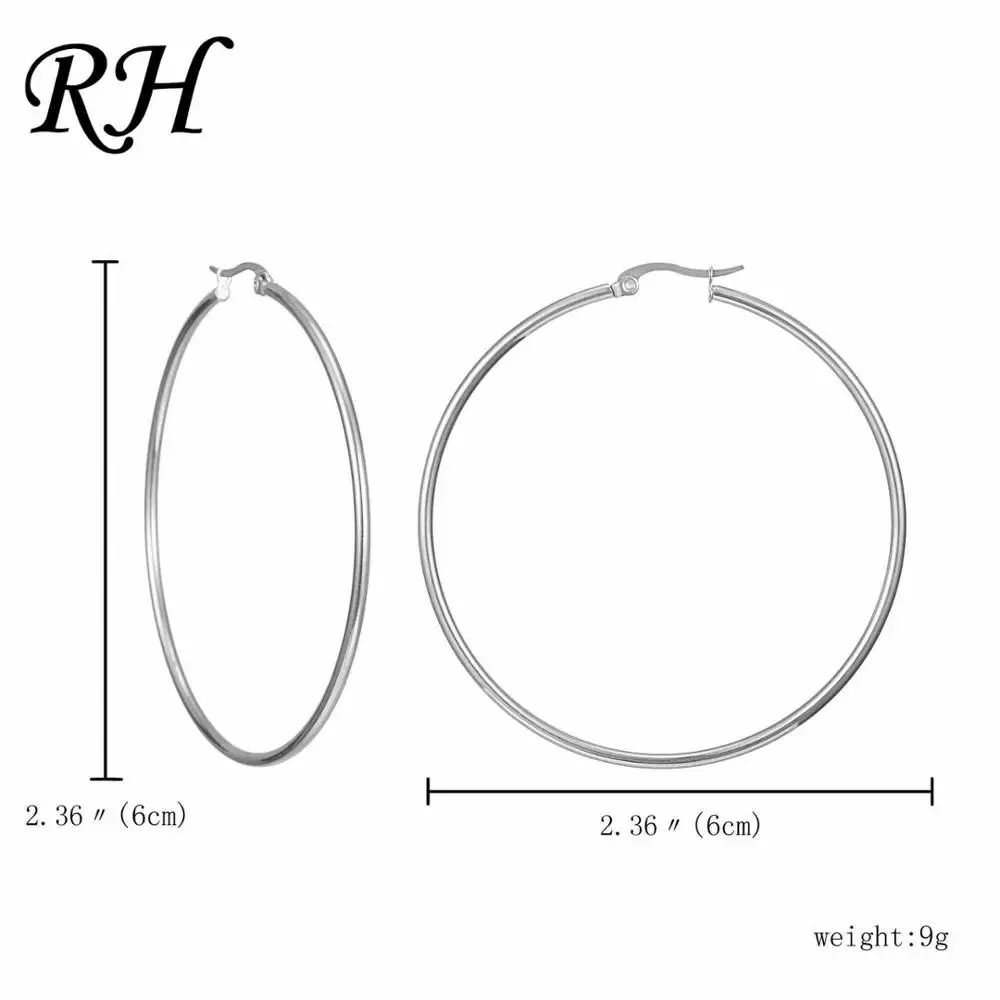 Большие гладкие круглые серьги-кольца для женщин, серьги гиперболы из нержавеющей стали, большие круглые серьги-кольца, ювелирные изделия - Окраска металла: 60mm