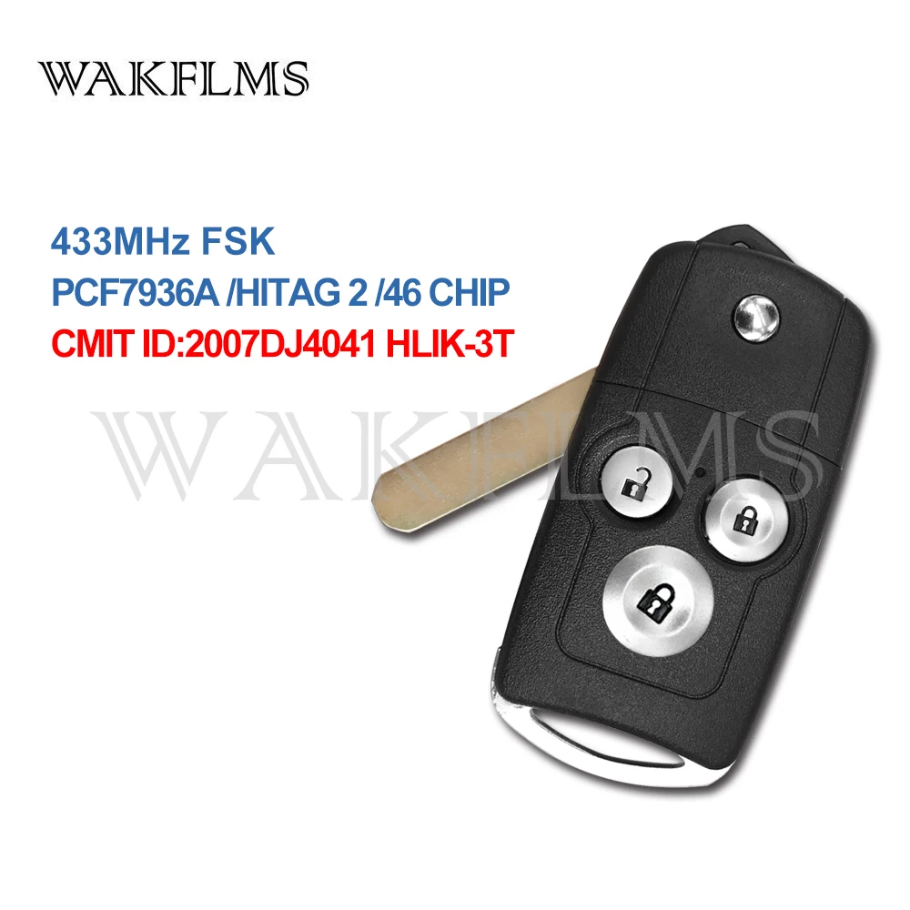 

3 Buttons Flip Remote Car Key For Honda Accord Eighth Generation 2011 2012 2013 433MHz 46 Chip 2007DJ4041 HLIK-3T No Mark