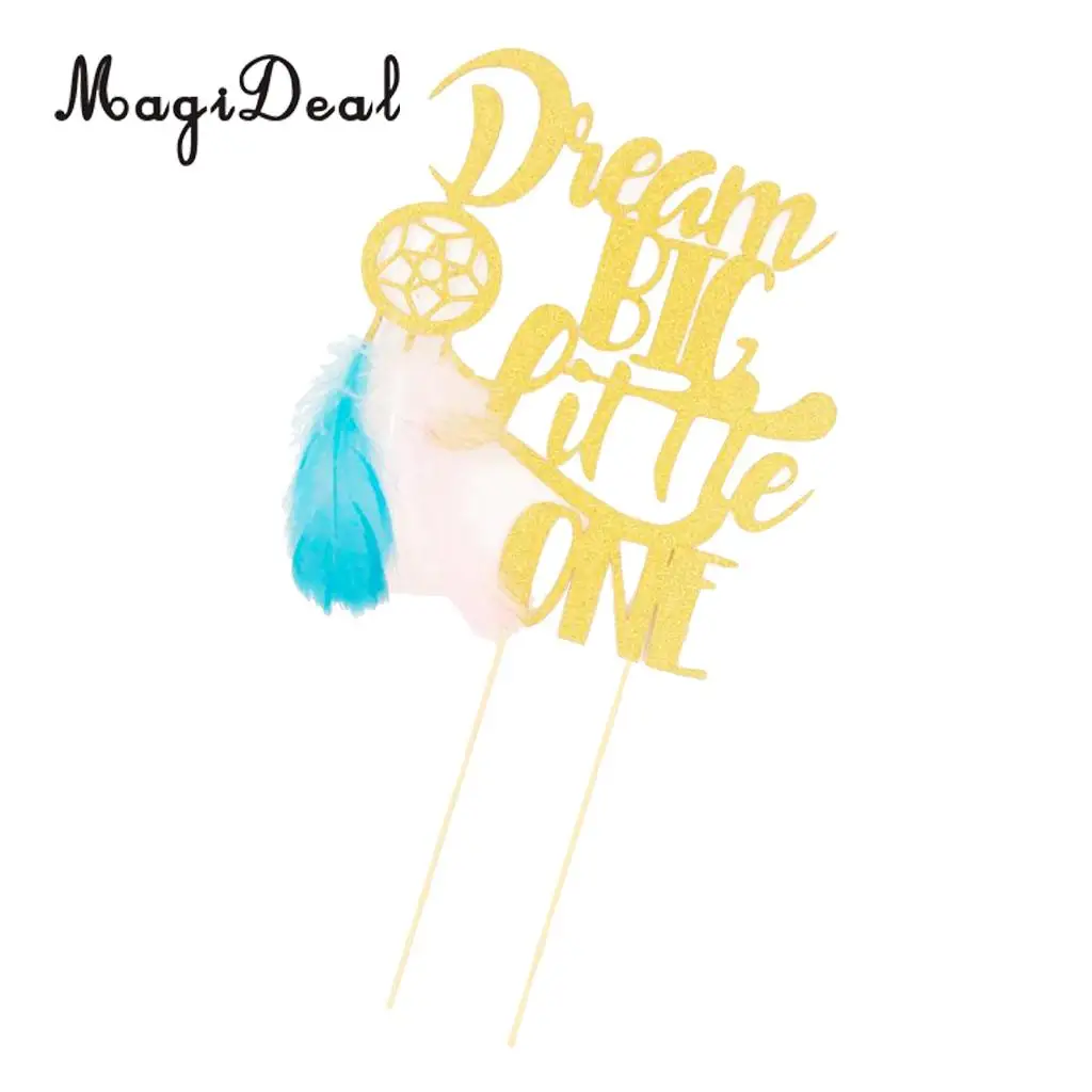 Glitter Paper Dream Big A Little One Cake Topper Birthday Party Decoration Boy Girls Cupcake Topper For Birthday Party