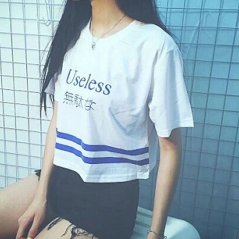 Ulzzang Корейская Сексуальная футболка женский короткий топ летний свободный