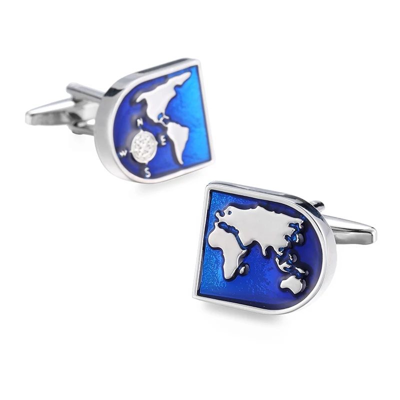 WNHigh качественный медный материал мужская французская рубашка Запонки фильм крест масонский логотип синий карта мира запонки Глобус