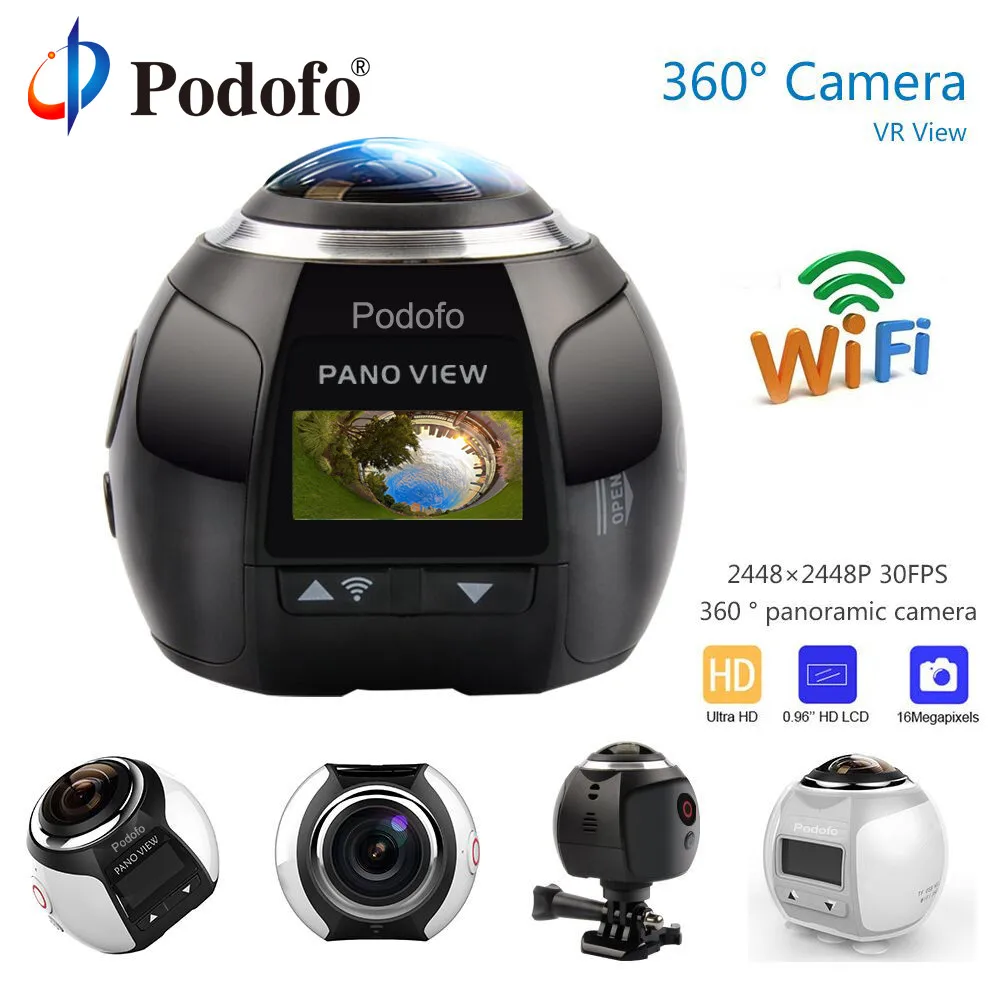 Podofo 360 Camera HD Ultra Mini Panoramic Camera WIFI 16MP 3D Sports Camera Driving VR Action Camera Video Cam Waterproof 30m