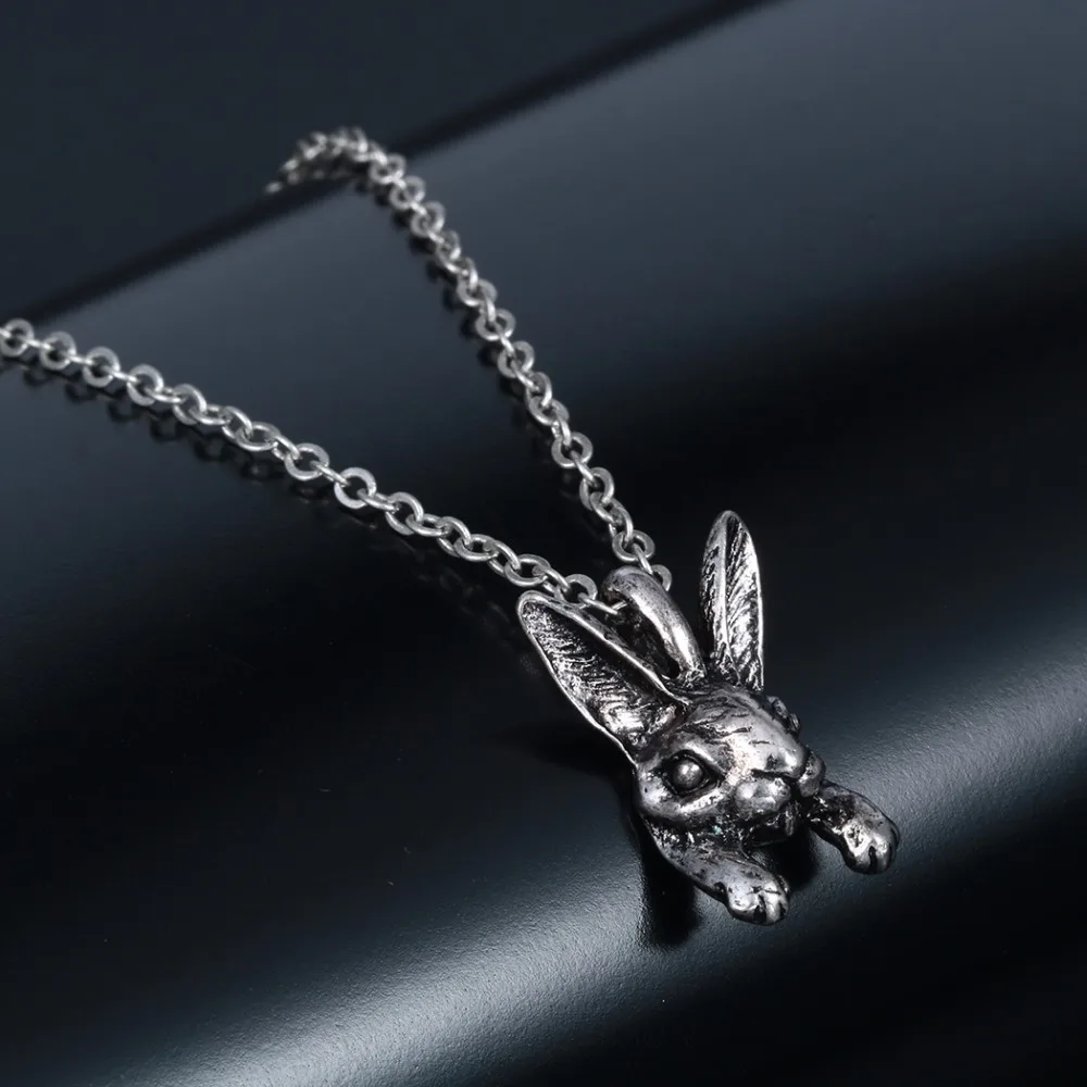 

CHENGXUN Handmade Boho Vintage Bunny Rabbit Necklace Matte Silver Pendant Charm Link Chain Women Men Collier