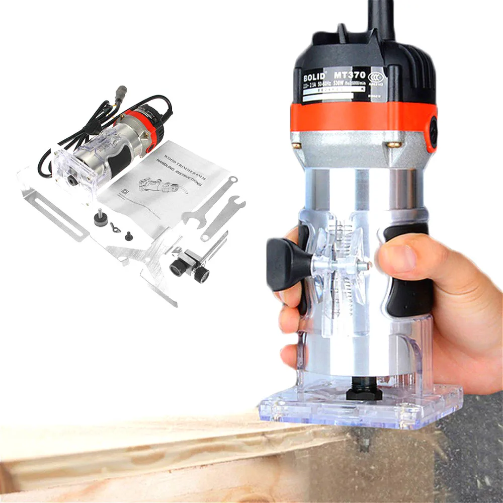 

1/4'' Hand Electric Trimmer 530W 220V 35000RPM Wood Laminator Router Tool Set Copper wire Drilling hole Trimmer for woodworking