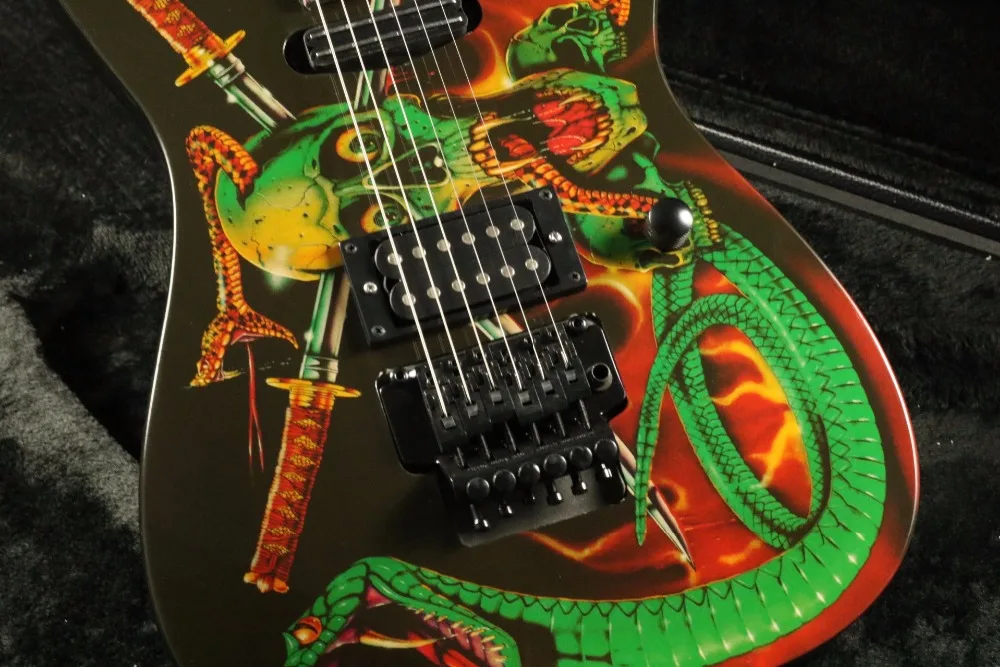 

pearl white skull fretbaord inlay skull snake pattern body top quality floydrose tremolo electric guitar guitrra black hardware