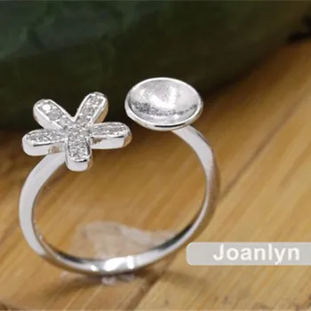 

Joanlyn Ring Blank for 7mm-12mm Round Beads or Pearls Adjustable Band White Gold Plated 925 Silver Zircon Flower Ring Base JZ208