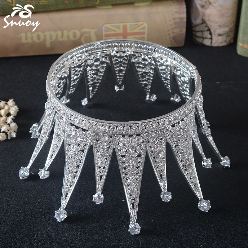 

Luxury Pageant Crowns Full Round Wedding Headpieces Women Highly Graceful Tiaras Zirconia Jewelry Bridal Hair Accessories 2018