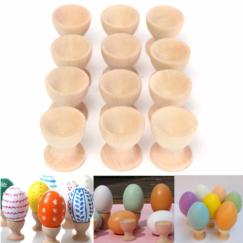 12Pcs Wooden Egg Rack Home Kitchen Eggs Holding Cup Desktop Refrigerator Egg Tray Container Timber Storage Rack