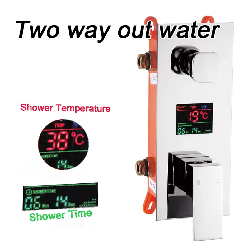 Bathroom Faucet Bathroom Shower Faucet Set Thermostatic Mixing Valve Becola Black Design Concealed Showers Valve LED Temperature Digital Display Chrome Shower Mixing Valve Faucet