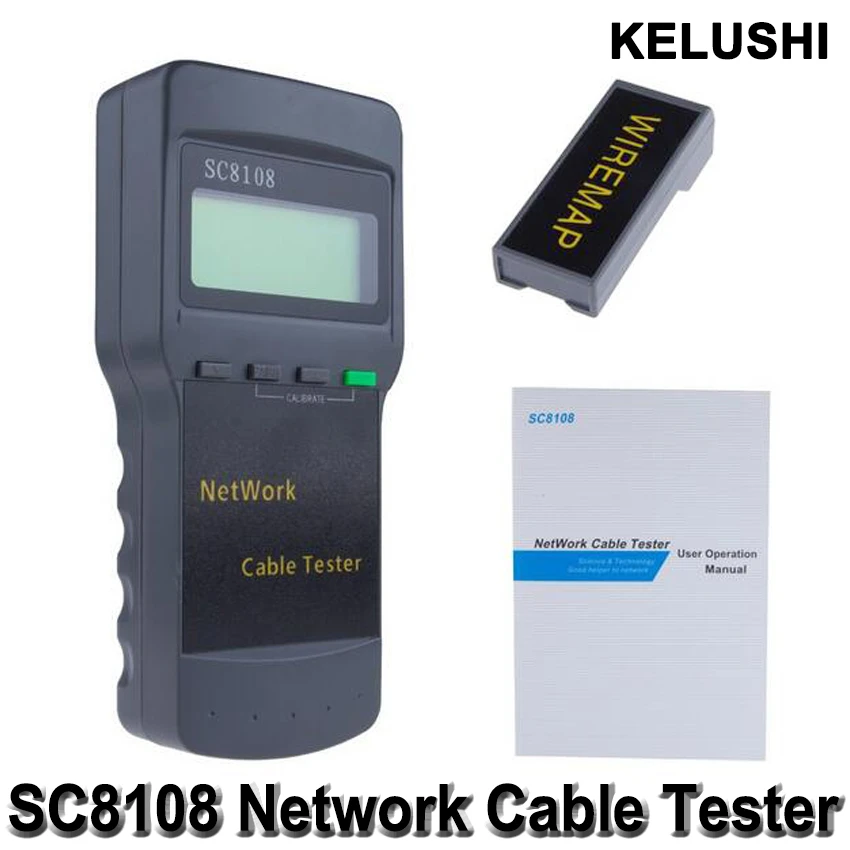 KELUSHI Portable Multifunction Wireless SC8108 LCD Digital PC Data CAT5 RJ45 LAN Phone Meter Length Network  Cable Tester Meter wire line tester