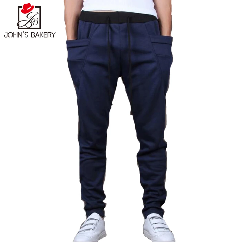 2017 New Brand Casual Joggers Solid Color Compression Pants Men Cotton Low Crotch Trousers 