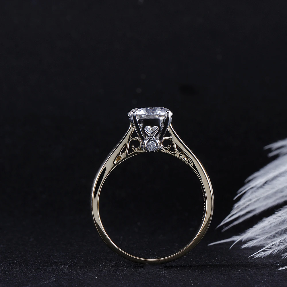 DovEggs 14K 585 Желтое и белое золото 2ct карат 8 мм F цвет обручальное кольцо для женщин Свадебное Золотое обручальное кольцо