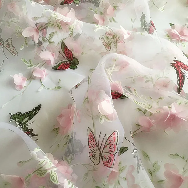 Белая ткань с вышивкой из органзы для платья, штора из органзы, одежда для шитья органза, ширина 150 см