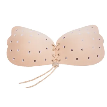 

Hot Sale Invisible Black and Beige Self-Adhesive Push Up Silicone Bust Front Closure Breathable Strapless Bra free shipping