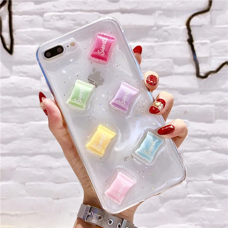 

3D Fresh Sweet Candies Phone Cover for Iphone 8 7 Plus Fitted Cases Soft Clear Silicon Bling Coque for Iphone 6S 6 Plus X Cases