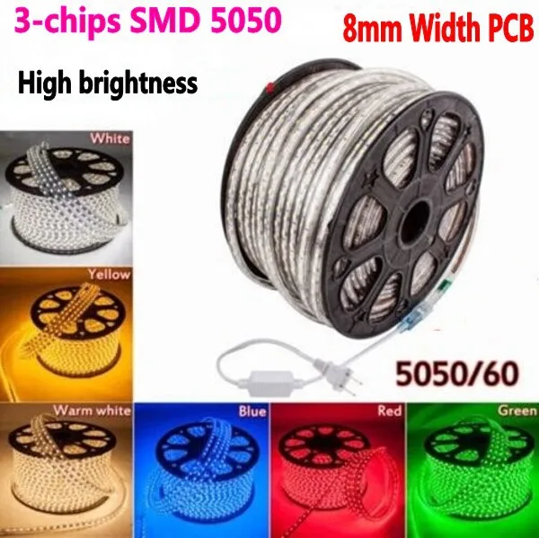 100 м/лот 220 В-240 В 8 мм Печатная плата (три чипа) SMD 240 RGB светодиодная полоса