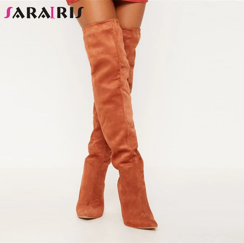 

SARAIRIS New Big Size 35-43 Over The Knee Boots High Heels 11cm Pointed Toe Shoes Woman Casual Party Sexy Spring Autumn Boots
