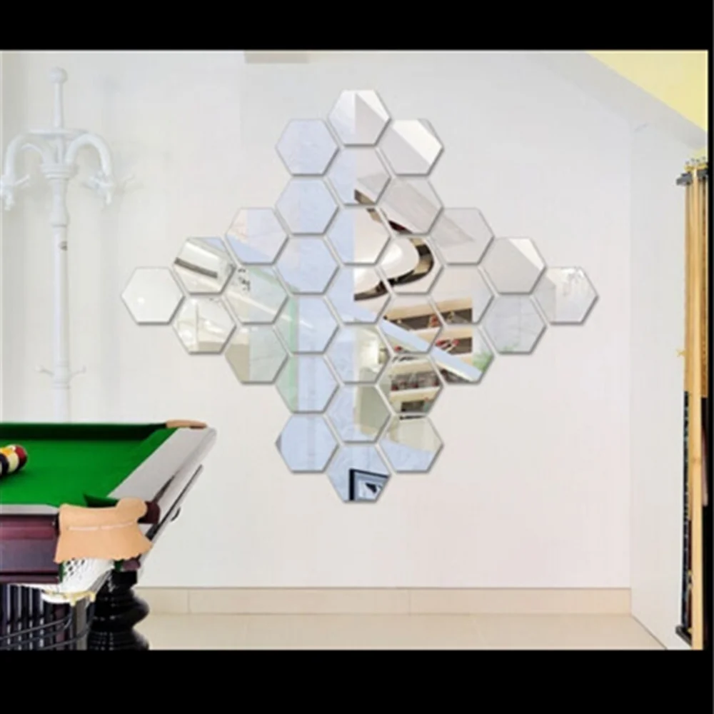 3D Mirror Hexagon Removable Creative Jigsaw Wall Sticker Living Room Household Adornment  Decal Home Decor Art Diy Hot Sale