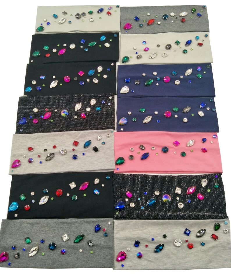 

P-17204 2017 new style fashion stretch 100% cotton plain punk headband handmade sewed crystal, rhinestone boutique headband
