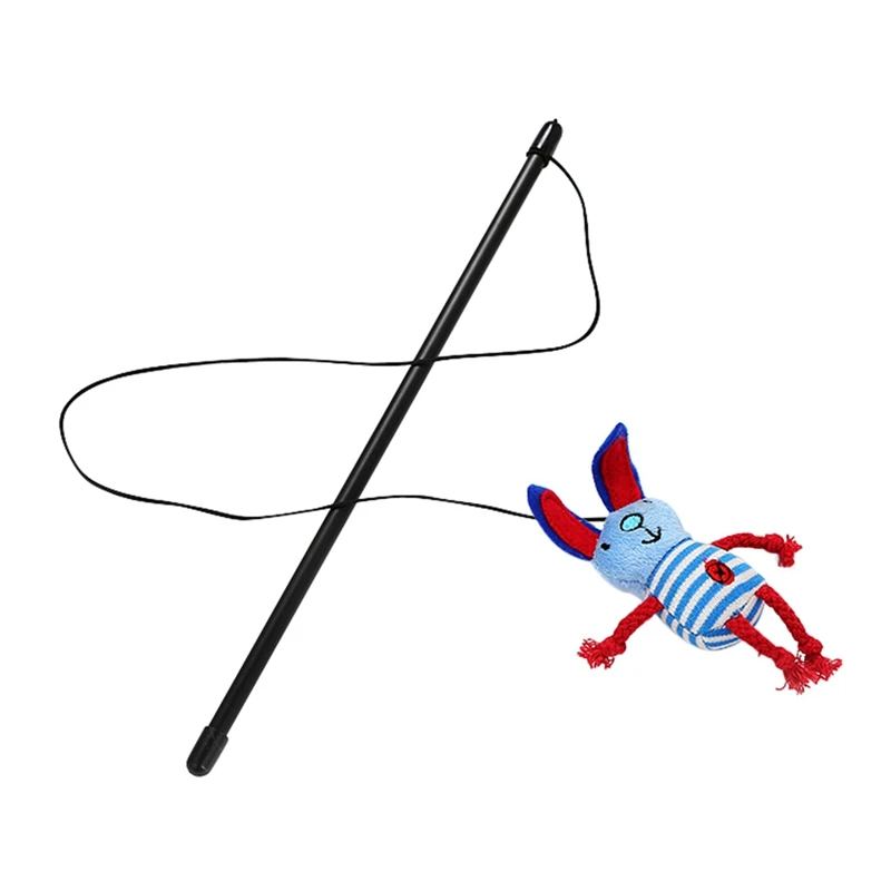 

100cm/39.37" Tease Cat scratching rodent Wand Toy, Black Short Rod Built-in Squeaky Tube, Cartoon Plush Replacement Head,