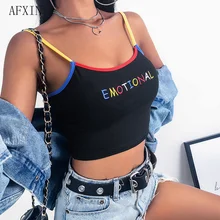 Женский черный милый укороченный топ на бретелях с вышивкой Haut Femme, лето, лоскутные вставки контрастного цвета, милые укороченные женские вечерние топы