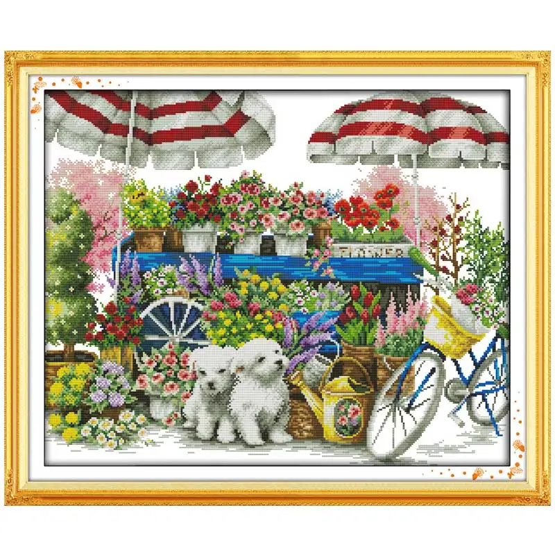 

Sunny flower shop Counted Cross Stitch 11CT 14CT Cross Stitch Set scenery Cross-stitch Kit Embroidery Needlework