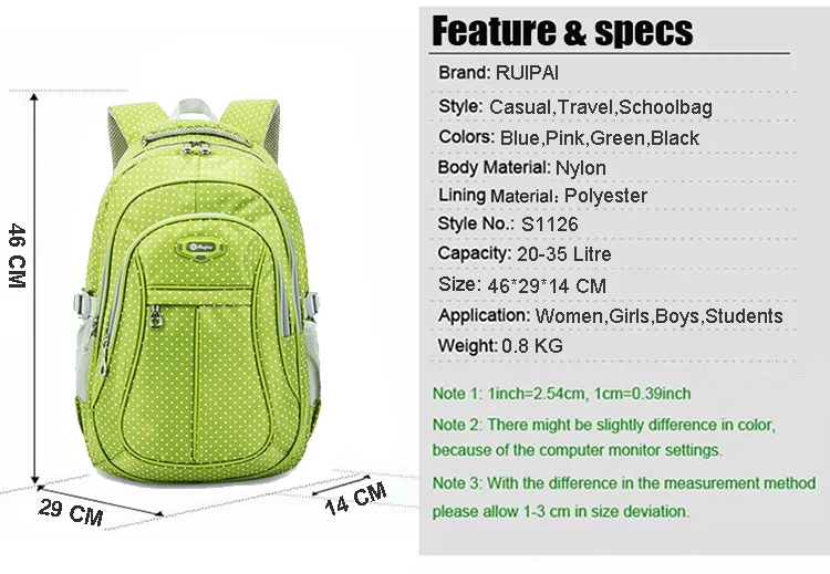 RUIPAI Нейлоновые женские школьные сумки, ортопедический рюкзак для девочек, школьные сумки в горошек для подростков, мальчиков, студентов, детский рюкзак