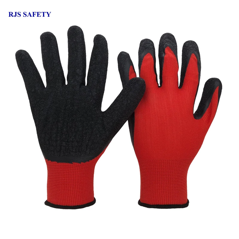 

RJS SAFETY New Arrival 3 Pairs Red Nylon Black Latex Safety Work Gloves Builders Grip For Palm Coating Gloves Garden Gloves 2008