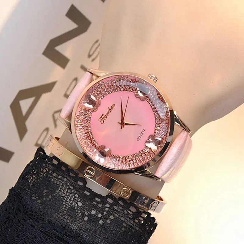 Women Quartz Watch Genuine Leather Waterproof Large Dial Butterfly Rhinestone Dress Decorative Watch Fashion Youth Brand Watch