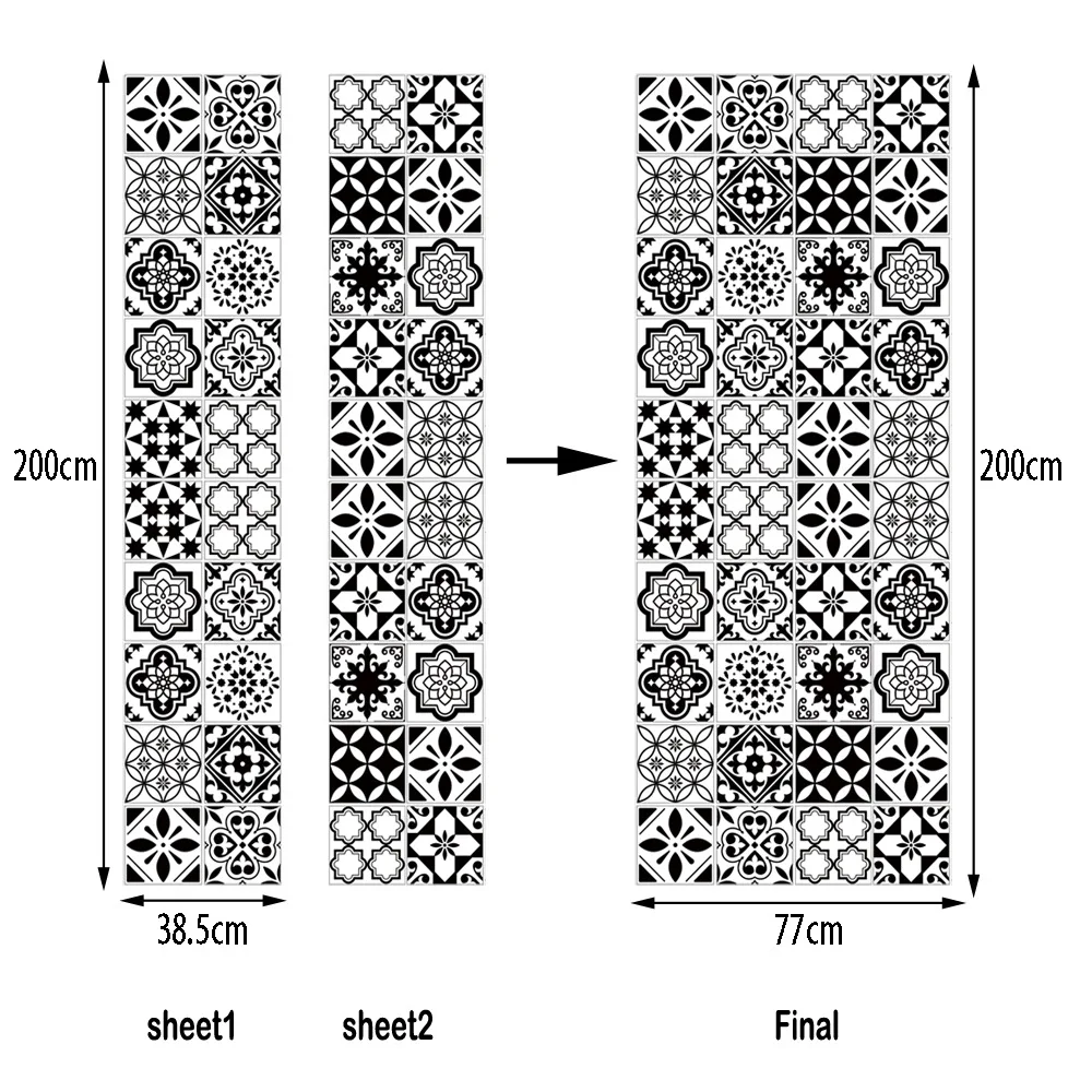 Черно-белая классическая плитка узор гончарная настенная дверь наклейка Съемная Фреска плакат со сценами имитация 3D наклейка плакат со сценами