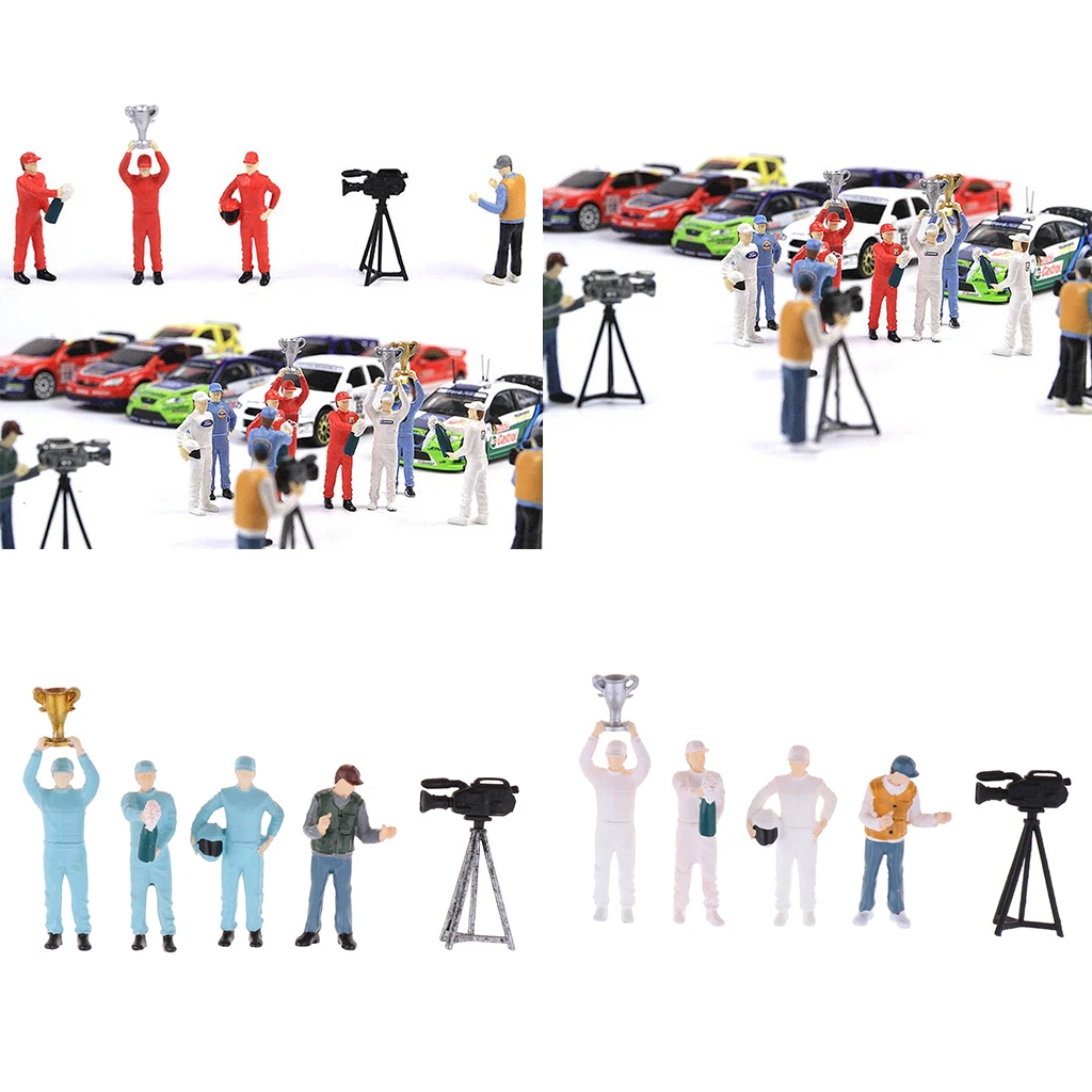 5pcs 1/64 Painted Race Car Driver and Cameraman People Figures Model DIY Accessories