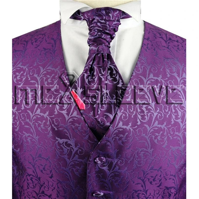 

free shipping Groom Vests Formal Men's Purple Waistcoat Set
