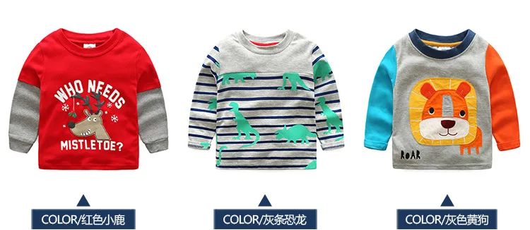 patchwork cartoon animal baby kids boys long sleeve t-shirts