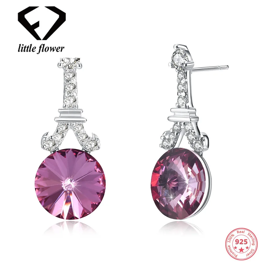

Austria Crystal Style Fashion Earrings for Women European and American Pure 925 Silver Diamond Drill Studs Red Blue Platinum