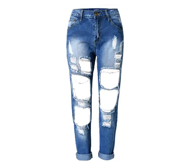 Flower Blue Washed Джинсы бойфренд стиль рваные джинсы женские брюки крутые джинсовые винтажные прямые джинсы для девочки с высокой талией повседневные брюки женские - Цвет: Flower Blue Washed
