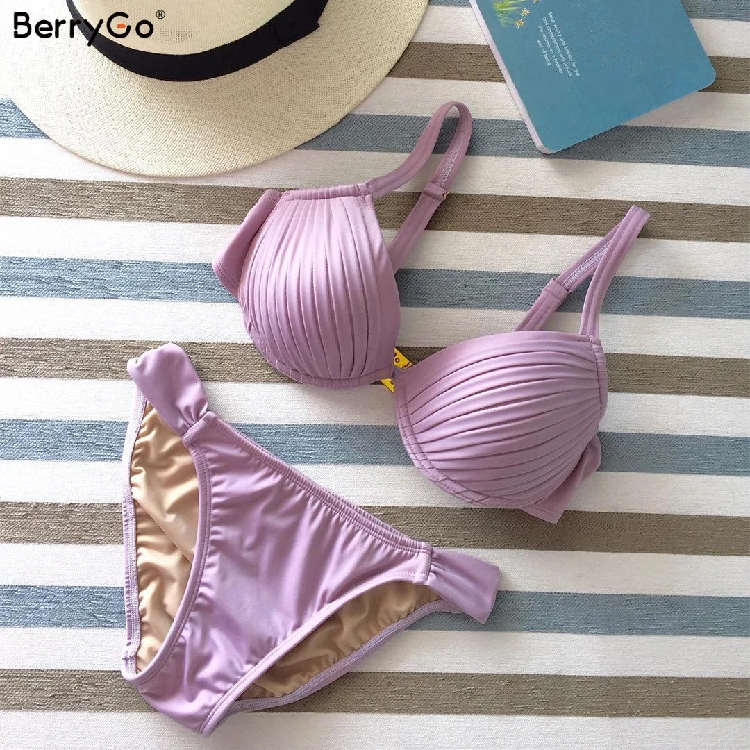 BerryGo women Bikini Sexy push up two-piece lingerie set intimates Solid underwear set summer beach bra set Vocation wear open