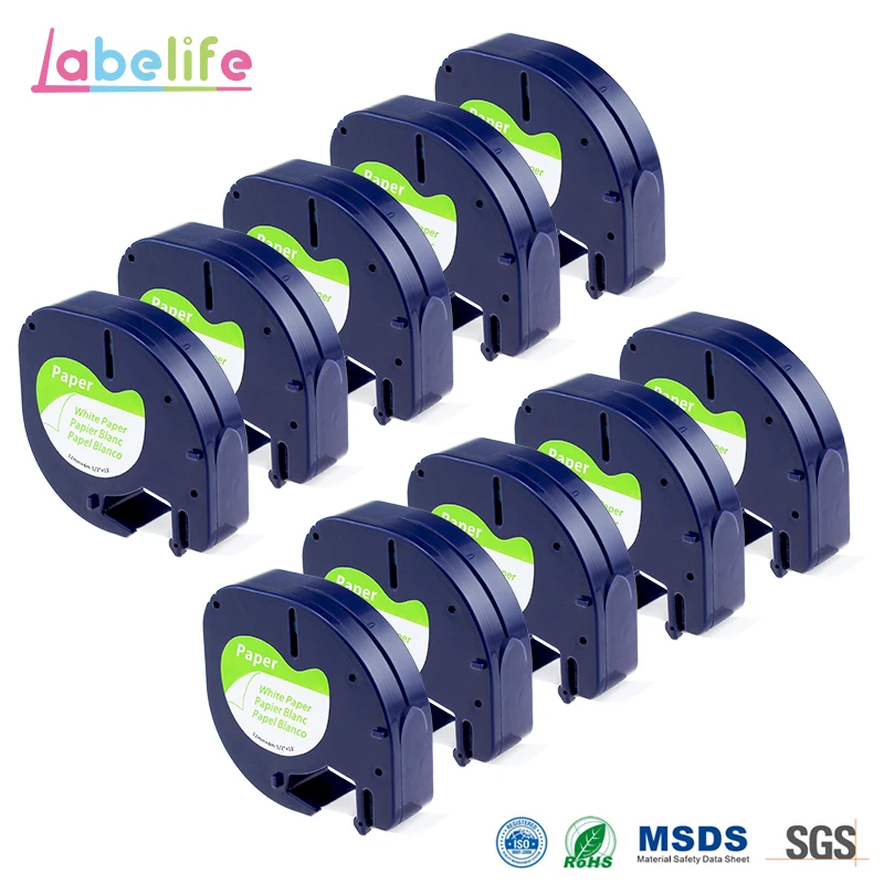 

Labelife 10Pack Paper Label Tape 91200 91220 91330 Self-Adhesive Label Tape for DYMO LetraTag Label Printer Black on White ,12mm