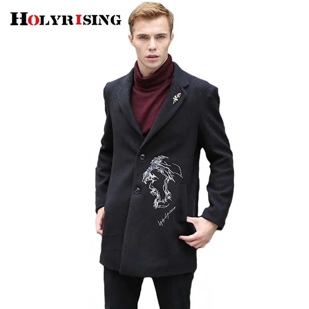 Men's Coat Long Embroidery Winter Jacket Casaco Masculino Soft Coats