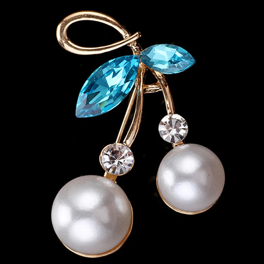 Cute Crystal Cherry Style Brooch Pins Trendy Costume Accessories